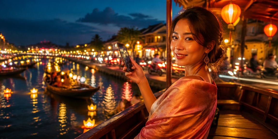 Khung cảnh đô thị Hội An về đêm với đèn lồng sáng rực
